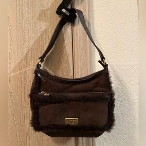 NEW UGG chocolate brown fur lined mini shoulder bag Real Shearling Sheepskin